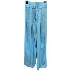 CRUSH Cashmere Blend Colorush Eloise Pointelle Wide Leg Pant in Turquoise NWT Si
